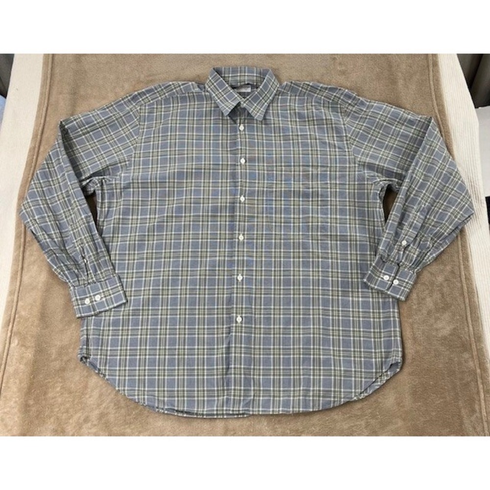 Brioni Shirt Men's XL Gray Plaid Long Sleeve Button Up Cotton Made In Italy‎